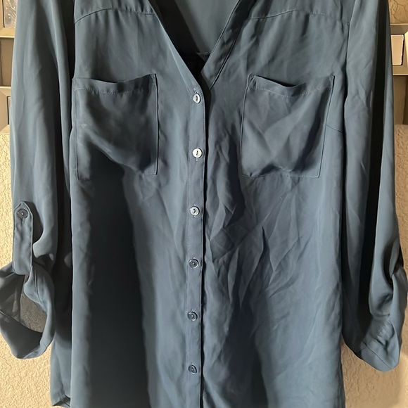 by & by blouse dark teal button up size Large - Picture 2 of 5